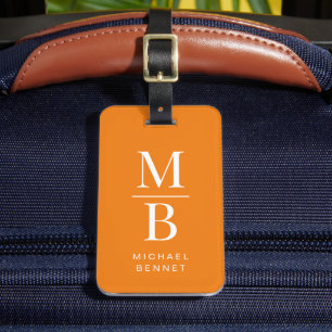 Elegant Orange Monogram Bagagebricka