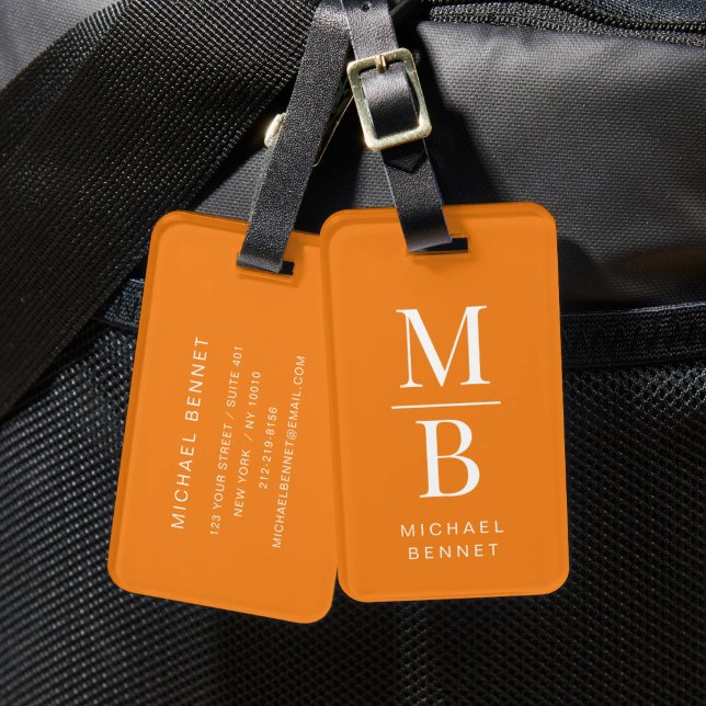 Elegant orange monogram  bagagebricka (Elegant Orange Monogram Luggage Tag)