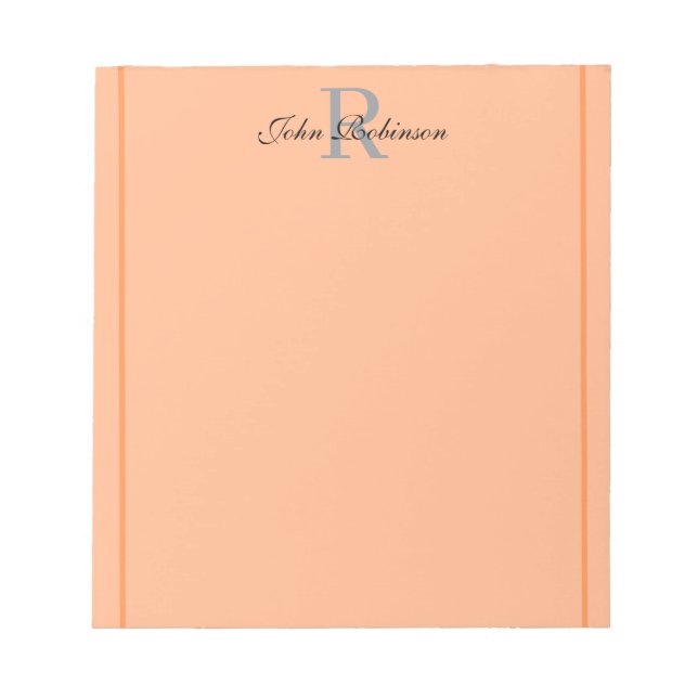 Elegant Orange Monogram Notepad Anteckningsblock (Framsida)