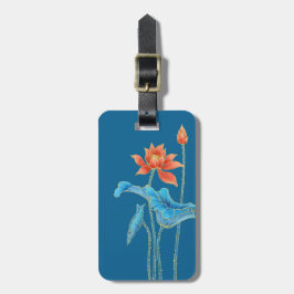 Elegant Orange och Blue Lotus Flowers Bagagebricka