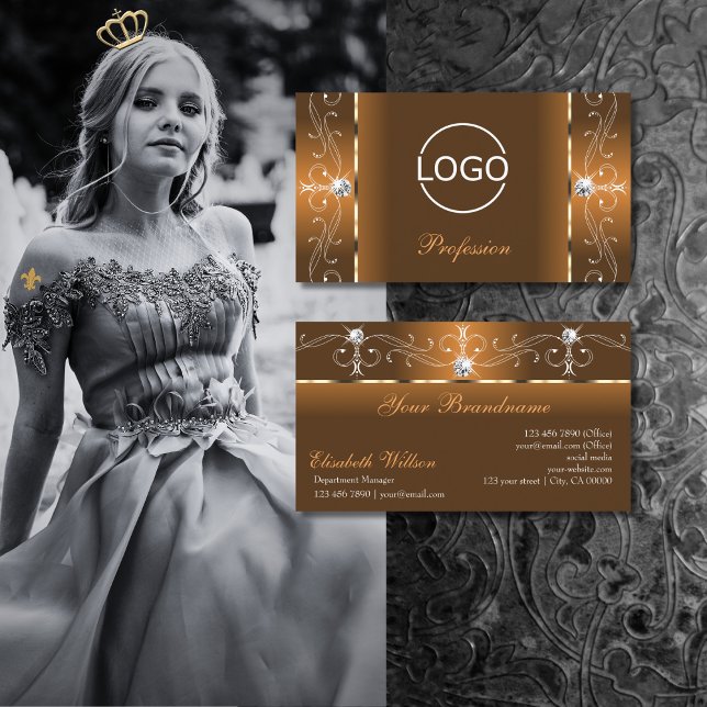 Elegant Orange och Brown Squiggled Jewels lägger t Visitkort (Skapare uppladdad)