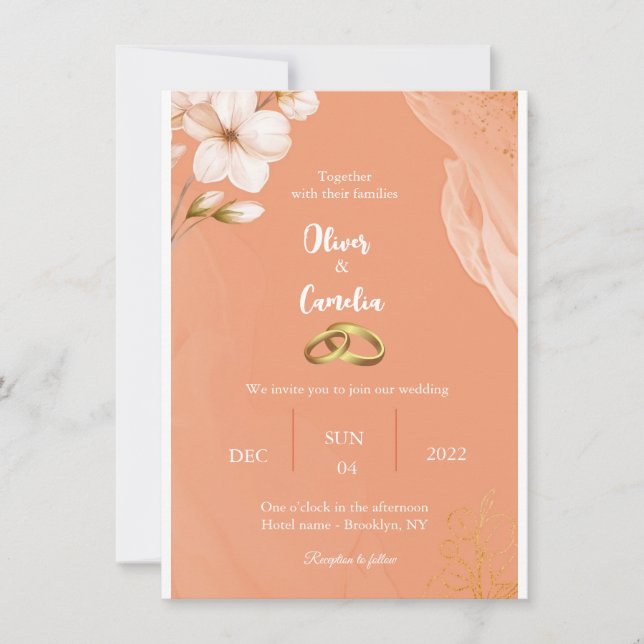 Elegant orange och guld bröllopsinbjudan inbjudningar (Framsida)