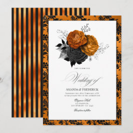 Elegant orange och svart gotisk bröllopstema inbjudningar