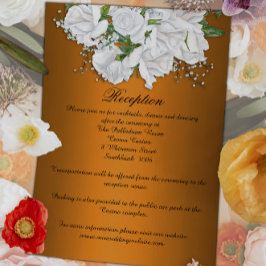 Elegant orange och vit blomsterformgiven bröllopsm tilläggskort