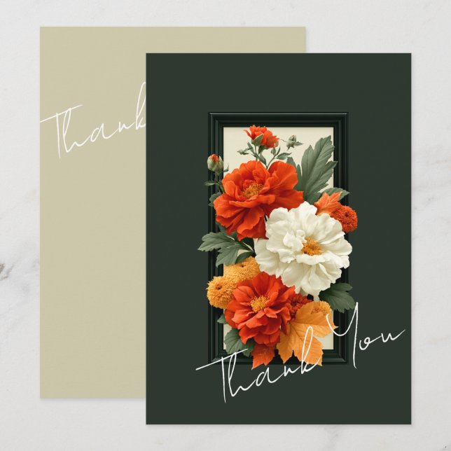 Elegant orange och vit blomsterkonst Akrylkonst Tack Kort (Fram/baksida)