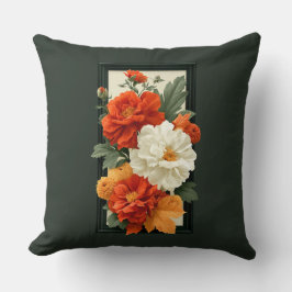 Elegant orange och vit blomsterkonst kudde