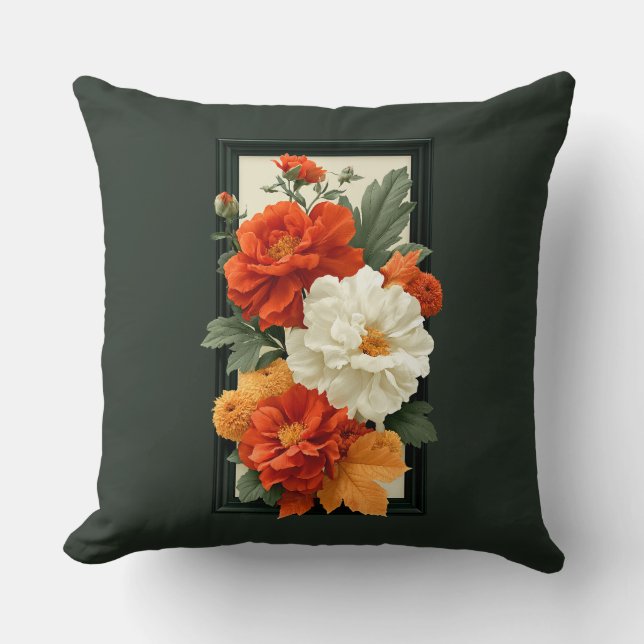 Elegant orange och vit blomsterkonst kudde (Framsida)