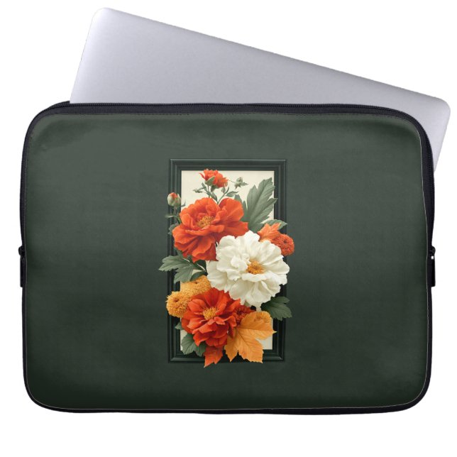 Elegant orange och vit blomsterkonst   laptop fodral (Framsidan)