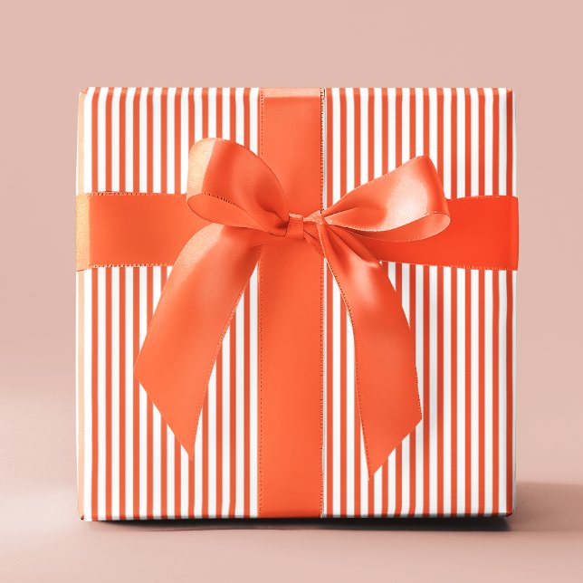 Elegant Orange och Vit Thin Rand Presentpapper (Elegant Striped Wrapping in Orange & White. Chic & Timeless. For All Occasions and  All Ages.)