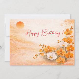 Elegant Orange Orchid Birthday Card Julkort