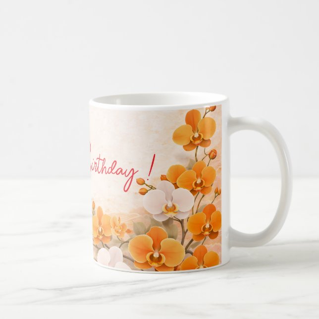 Elegant Orange Orchid Birthday Kaffemugg (Höger)