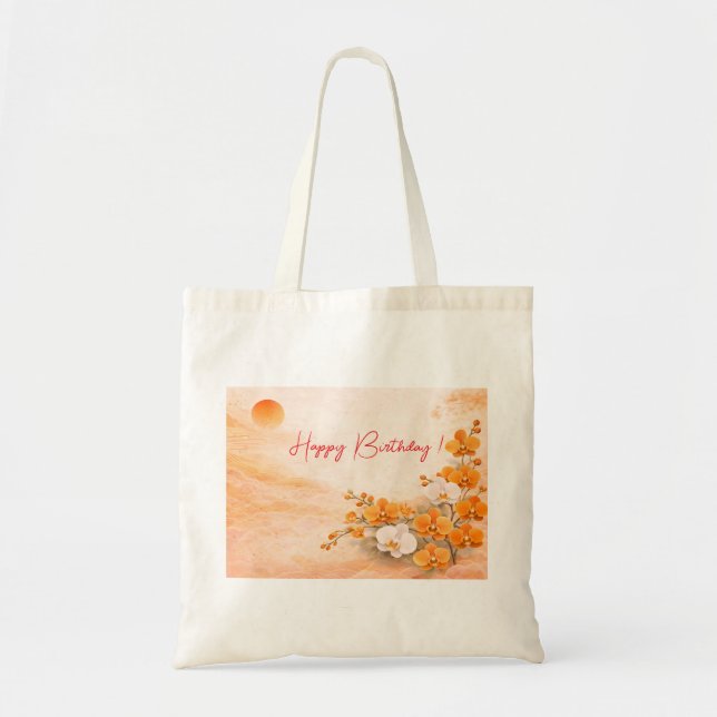 Elegant Orange Orchid Birthday Tygkasse (Framsidan)