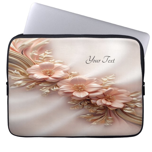 Elegant Orange Peach Blommigt Laptop sleeve (Framsidan)