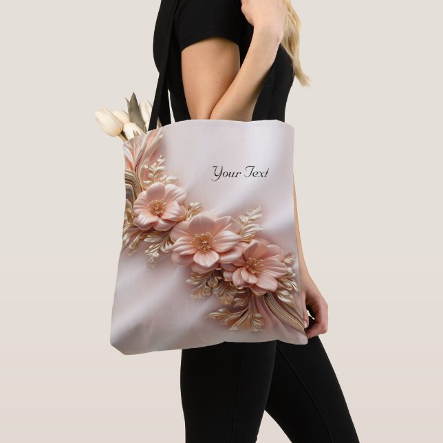 Elegant Orange Peach Blommigt Tobit Bag Tygkasse (Närbild)