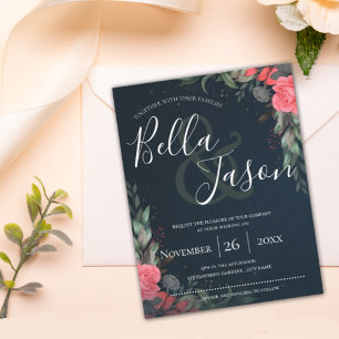 Elegant Orange Peach Grått Blommigt Script Bröllop Inbjudningar