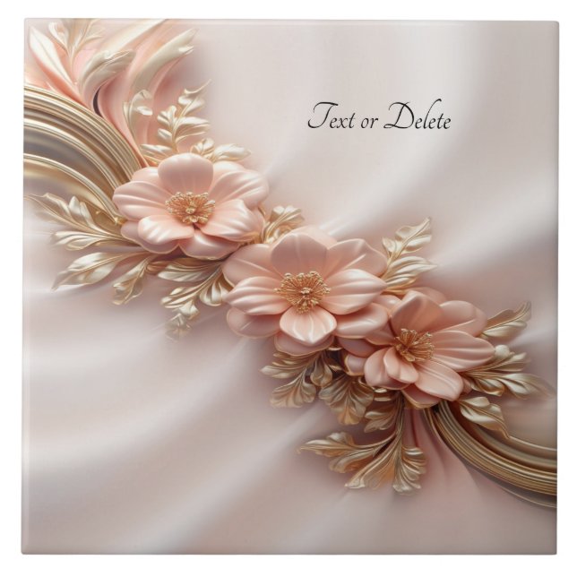 Elegant Orange Persika Blommigt Ceramic Tile Kakelplatta (Framsidan)