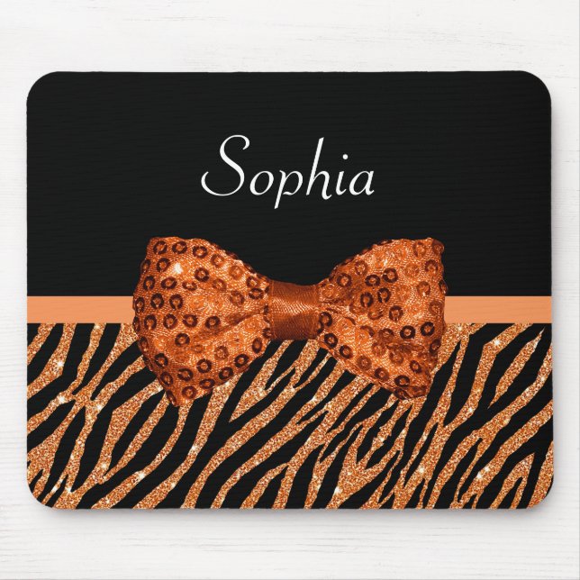 Elegant orange pilbåge och namn för zebra musmatta (Framsidan)