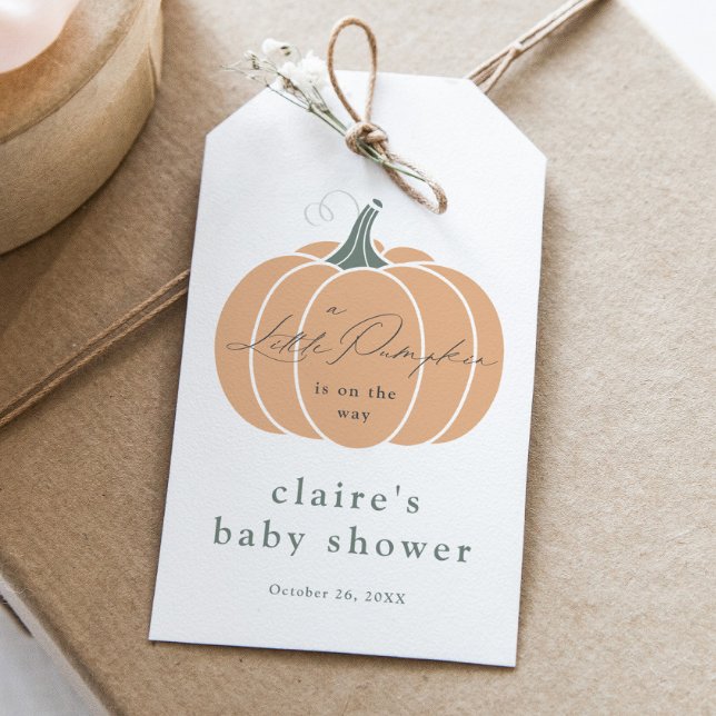 Elegant orange pumpa höst baby shower present presentetikett (Elegant Orange Little Pumpkin Fall Baby Shower Favor Tag.)