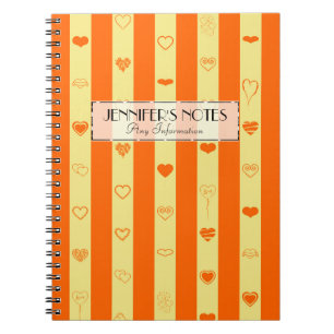 Elegant Orange Rand Modern Heart Mönster Anteckningsbok Med Spiral