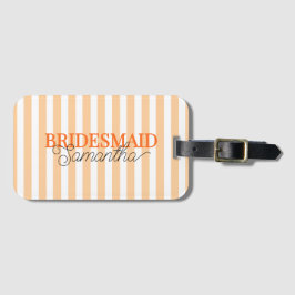 Elegant orange randig modern script brudtärna namn bagagebricka
