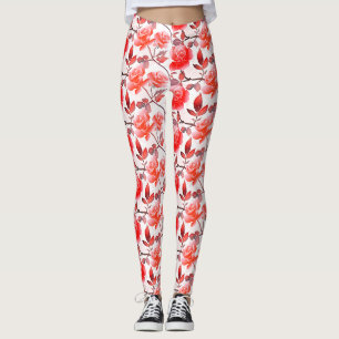 Elegant Orange Red Peach Ro Flower Leggings