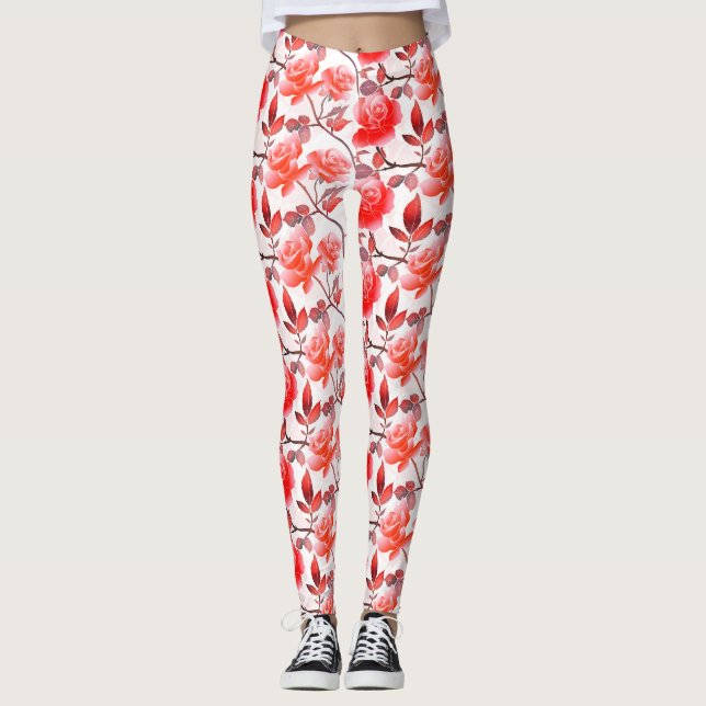 Elegant Orange Red Peach Ro Flower Leggings (Framsida)