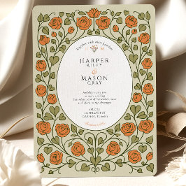 Elegant Orange Ro och Grönt Heart Bröllop Inbjudningar