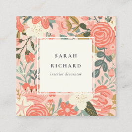Elegant Orange Rosa Grönt Ambrosia Blommigt Fyrkantigt Visitkort