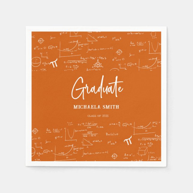 Elegant Orange Script Math Graduate Pappersservett (Framsidan)