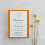 Elegant orange studenten ceremonin inbjudningar<br><div class="desc">Ett elegant-studenten-ceremonin med faux guld och orange gräns. Textinformationen och bilden kan vara personlig.</div>