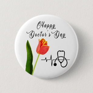 Elegant Orange Tulip och stetoscope Läkare Day Knapp