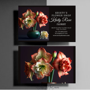 Elegant Orange Vit Amaryllis Flower Florist Visitkort
