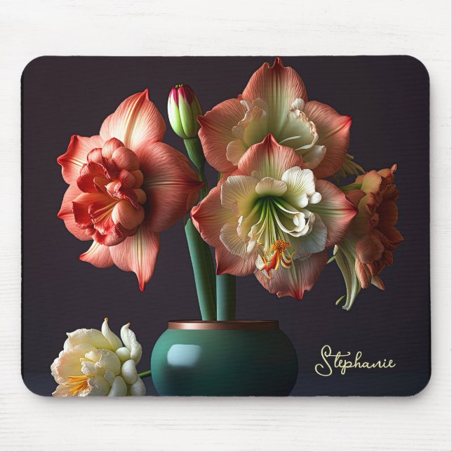 Elegant Orange Vit Amaryllis Flower Musmatta (Framsidan)