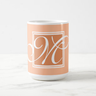 Elegant orange, vit monogramskripttopografi kaffemugg