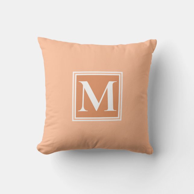 Elegant orange, vit monogramskripttopografi kudde (Framsida)