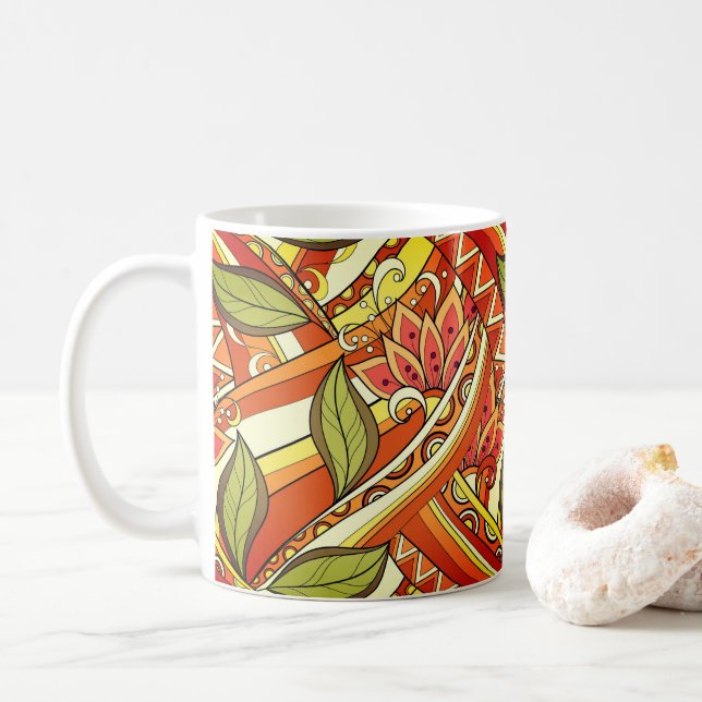Elegant Orange Vita blommor och Swirl Kaffemugg (Med munk)