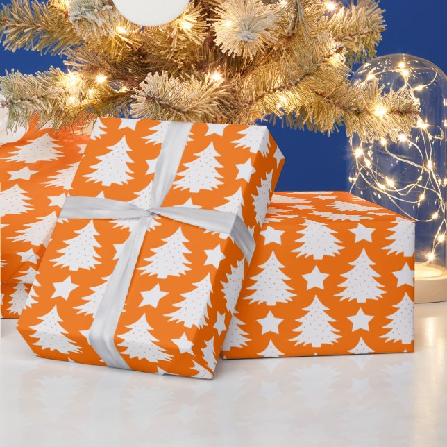 Elegant Orange White Julgran Mönster Gift Presentpapper (Helgdagar)