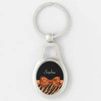 Elegant Orange Zebra tryck FAUX Glitz Bow och Namn