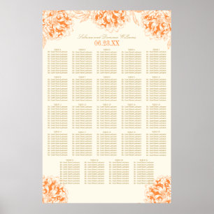 Elegant orangefärgad blomsterbröllops sittplatskar poster