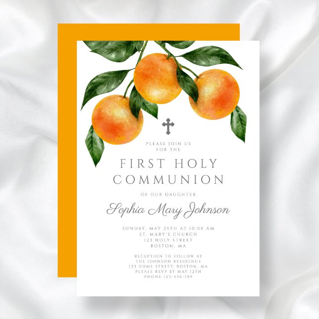 Elegant Oranges första Heligan Kommunision Inbjudningar (Elegant Oranges First Holy Communion Invitation)