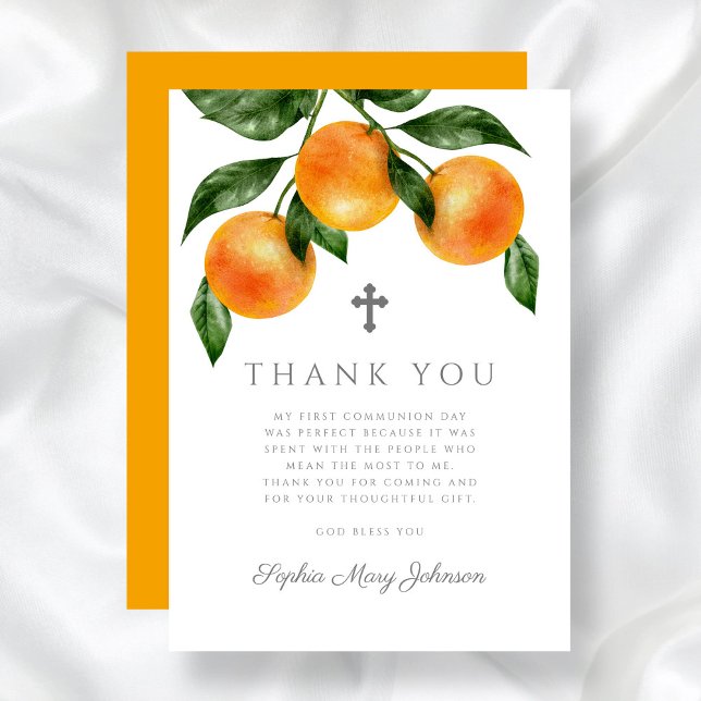 Elegant Oranges första Heligan Kommunision Tack Kort (Elegant Oranges First Holy Communion Thank You Card)