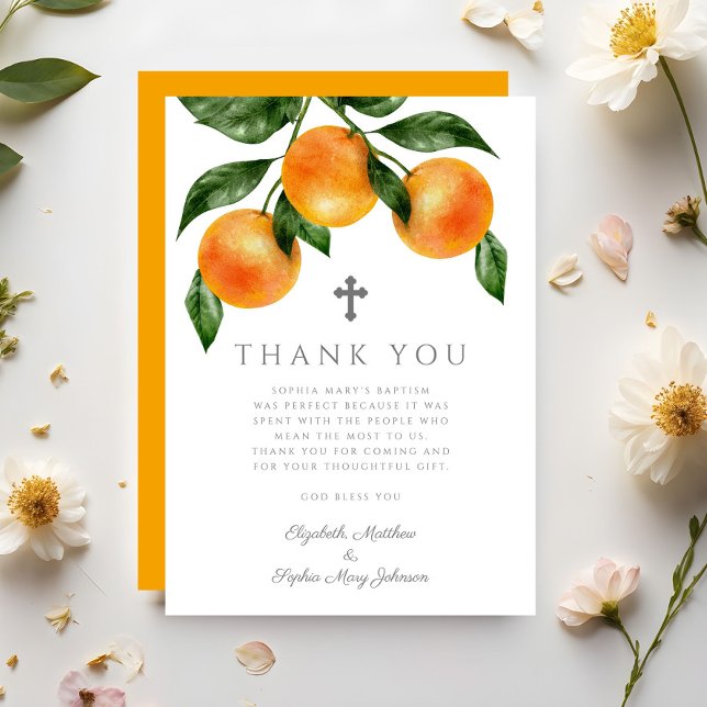 Elegant Oranges Girl Baptism Tack Kort (Elegant Oranges Girl Baptism Thank You Card)