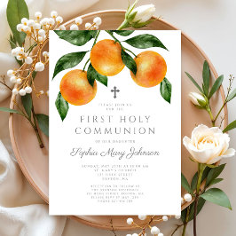 Elegant Oranges Girl First Heliga Communion Inbjudningar