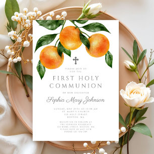 Elegant Oranges Girl First Heliga Communion Inbjudningar