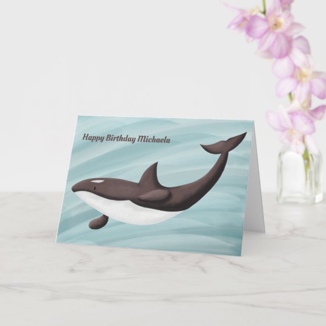 Elegant Orca Swimming Personlig Birday Card Kort (Orkide)