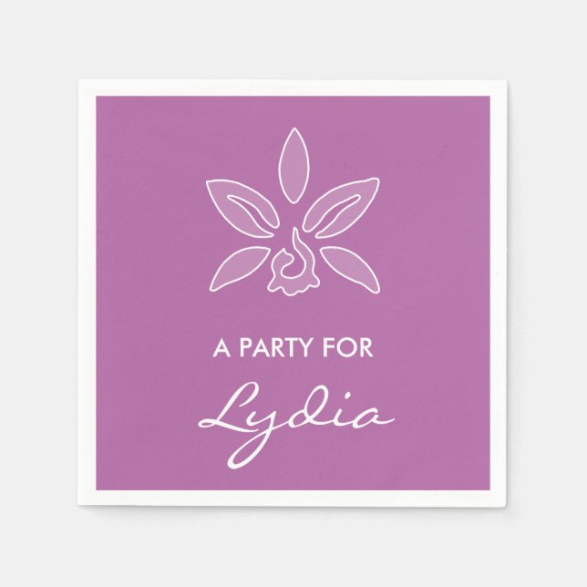 Elegant Orchid enkel fetstil Lila blomma med Namn Pappersservett (Framsidan)
