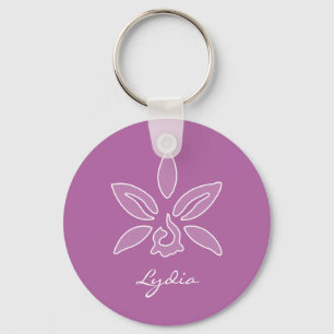 Elegant Orchid enkel fetstil Lila blommar med Namn Nyckelring