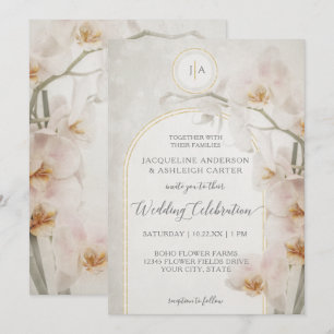 Elegant Orchid Guld Arch matade ut Neutralt Monogr Inbjudningar
