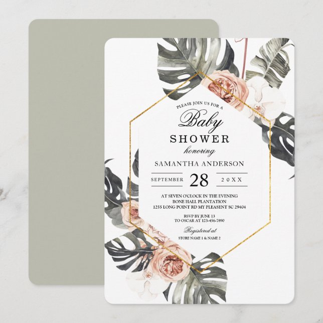 Elegant Orchid & Ro Watercolor Ram Inbjudningar (Fram/baksida)