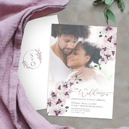 Elegant Orchid Wedding Invitation Photo Card Spara Datumet